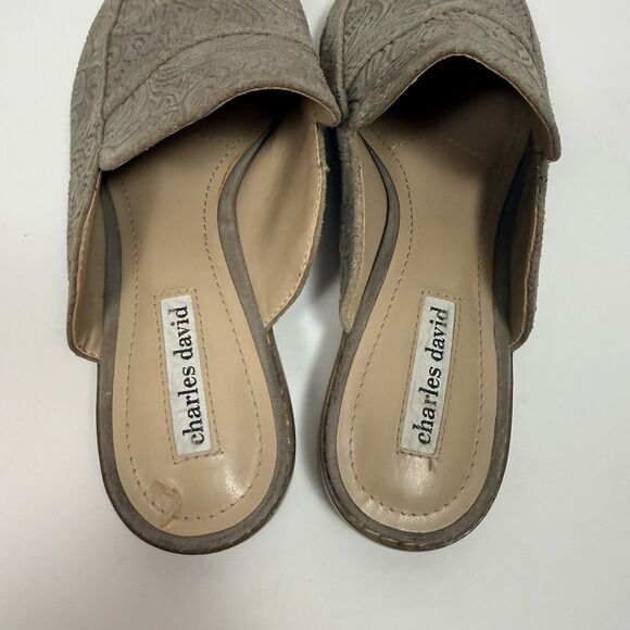 Charles David Porter Mules Womens 8 Embossed Gray Leather Slip On Clog Shoes - Picture 4 of 6